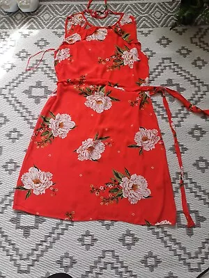 Pretty Floral Red Summer Dress 👗beach Holiday ⛱️  • £8