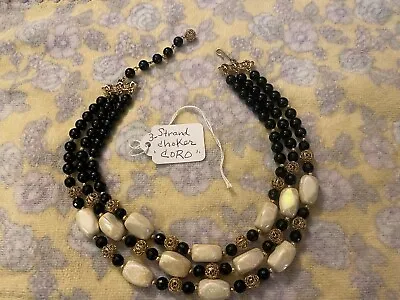 CORO 3-STRAND SIGNED CHOKER NECKLACE BEADED (pre-Vendome) FANCY BEADS • $16