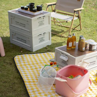 30/45L Portable Folding Wood Table Storage Box Fishing Crate Car Trunk Organiser • £18.95