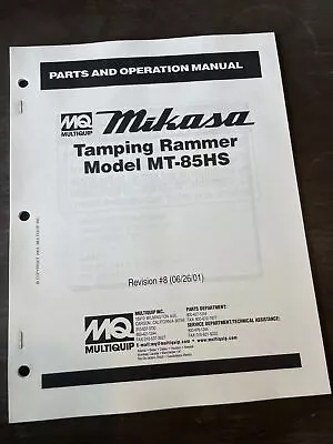 Mikasa Multiquip MT85HS Tamping Rammer Jumping Jack Parts Operation Manual Book • $54.99