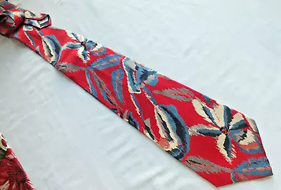 Vintage Chemin De Fer USA Import SILK 4  NECK TIE Redblue Gray IKAT Vintage 57  • $13