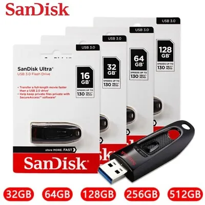 £3.89 • Buy SanDisk Ultra USB 16GB 32GB 64GB 128GB 256GB 512GB 3.0 Flash Drive Memory Stick