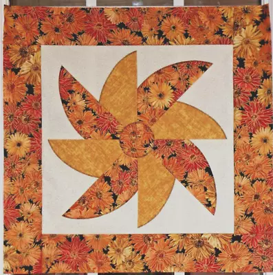 Scrappy Whirligig Rust Autumn Daisy Print Mini Quilt Top Only Appx 22 In.sq #121 • $16.99