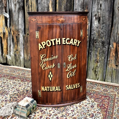 £345 • Buy Antique Apothecary Advertising Shop Display Cabinet Corner Cupboard Bookcase