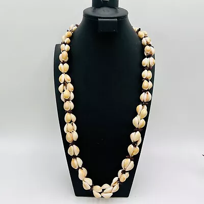 Vintage Cowrie Shell Koa Seed Necklace Hawaiian Ethnic Lei  Hawaii Aloha 34  • $18.95