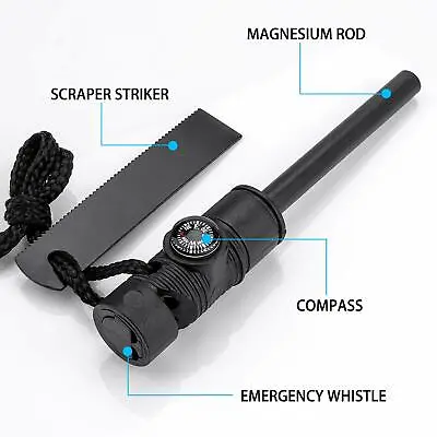 Magnesium Ferro Rod Fire Starter W/ Compass & Paracord Survival Camping Hiking • $6.99