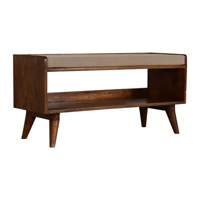 Nordic Mud Linen Shoe Storage Bench With Cushion Chestnut Mango Wood Entryway • $399.99