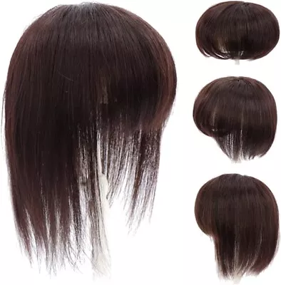 Hair Top Piece Straight Human Hair Toupee Clip In Hairpiece Dark Brown 7 Inches • £25