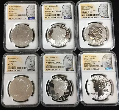 2023 NGC MS70 PF70 REVERSE MORGAN PEACE Silver Dollar 6 COIN SET FIRST RELEASE • $849.95