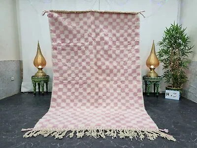 Moroccan Handmade Beni Ourain Rug 5'x7'7  Berber Checkered Pink White Carpet  • $390