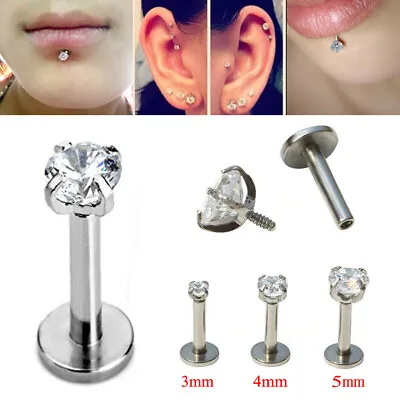 Stainless Solid Steel Labret Lip Monroe Cheek Tragus Ring Stud Piercing Tongue - • $1.53