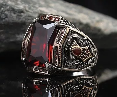 Mens Ring Mystic Topaz GemStone Handmade Silvery Turkish Wedding Band Jewelry • $2.26