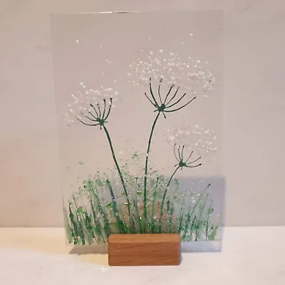 Fused Glass Cow Parsley On Wooden Stand • £27.50