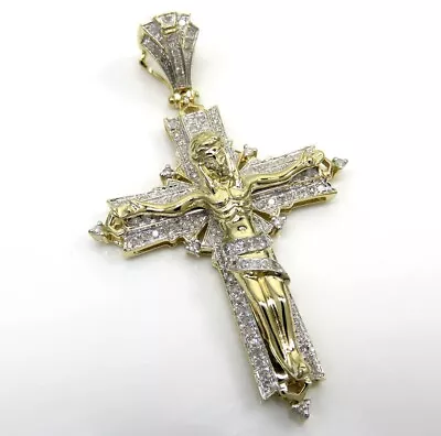 2Ct Simulated Diamond Men's Jesus Face Cross Pendant 925 Silver Gold Plated • $176.99