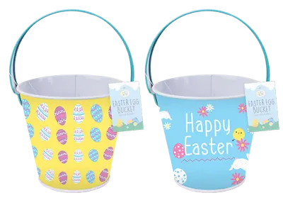 Happy Easter Treat Basket Handle Egg Bunny Hunt Metal Easter Treat Bucket 2-Pack • £9.99