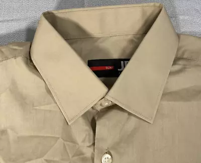 J Ferrar Shirt Button Up Mens Large Solid Beige Long Sleeve Slim Fit  Career • $6.49