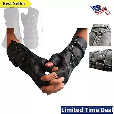 Steampunk Retro Fingerless Gloves For Men - PU Leather Arm Guard - Black • $59.99