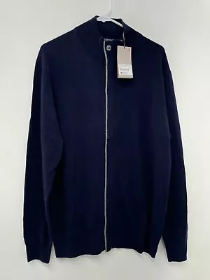 Boggi Milano Mens XL Cashmere Wool Blend Full Zip Cardigan Sweater Navy • $117.28
