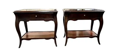 Pair Vintage Mahogany Mirrored Top One Drawer Night Stands End Tables • $488.75