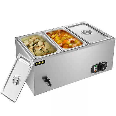 VEVOR 16Qt Commercial Food Warmer 3 Pans Bain Marie Steam Table Wet Heat 1200W • $109.99