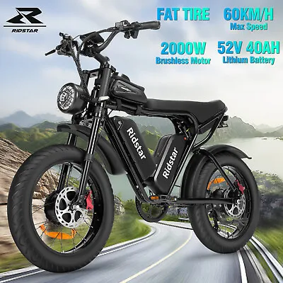 Ridstar Electric Bike 1000W/2000W 15Ah/20Ah/40Ah 20'' Fat Tire Mountain E-bike • $1049.89