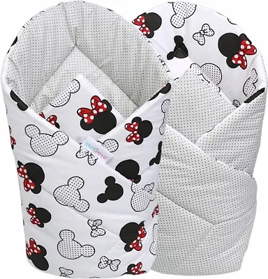 Baby Swaddle Wrap Newborn Bedding Blanket  Dots Grey/ Minnie Mouse • £12.99