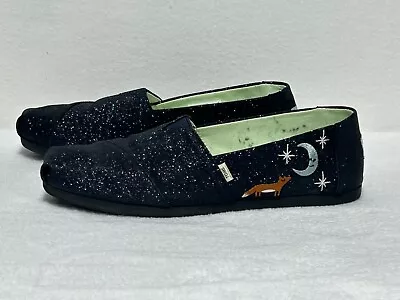 Toms Alpargata Blue Sparkle Glitter Embroidered Fox Size 9.5 (10017281) • $19.95