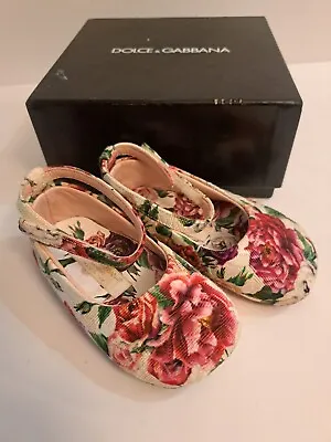 Dolce And Gabbana Baby Touch Strap Floral Ballerina Flats Shoes Size 19 Used  • £56.29