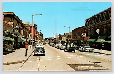 C1950s~Downtown Milford~Rexall Drug Store~Classic Cars~Mass~Vintage MA~Postcard • $15.75