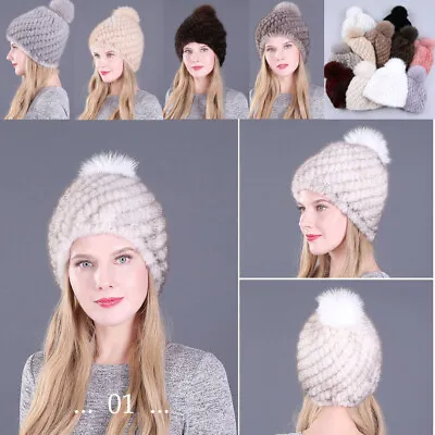 2020 Women Real Mink Knitted Fur Hat Winter Caps Thick Warm Beanies Fox Fur Gift • $21.59