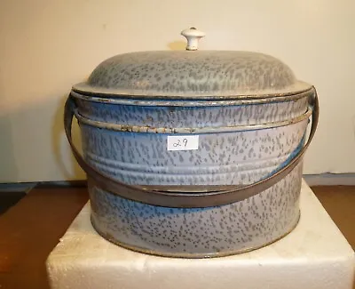 #29 Early Grey Speckled Graniteware Miners Railroad Lunch Pail 9 1/2” Tall 3 Pc • $39.99