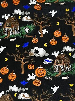 £24.70 • Buy Halloween Cotton Fabric Pumpkins Haunted House Ghost Directional  Black  2.25Y