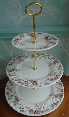 3 Tier XL Minton China Cake Stand Ancestral S376 Oval Gold Fittings • £8