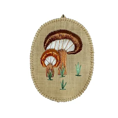 Vintage Mushroom Wall Hanging Raffia Handmade Oval Orange Art Woven Boho 1970s • $10