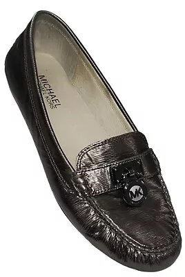 MICHAEL KORS HAMILTON Leather Loafer Flats Womens 6.5 M Gunmetal Metallic Gray • $44.95