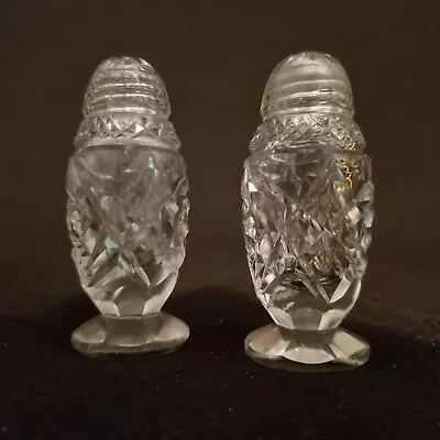 Vintage Cut Crystal Salt And Pepper Shakers With Glass Shaker Lids • $14.99
