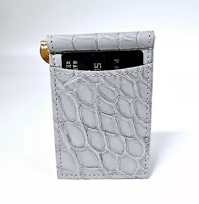 Light Gray Matte  Alligator Brass Money Clip Card Case Wallet MADE IN THE USA • $23.95