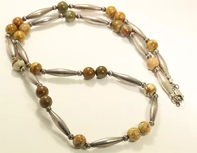 Vintage Navajo NICKEL Silver Landscape Jasper Bench Bead Necklace 30g 25  • $49.99