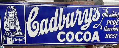 Vintage Pictorial Cadbury’s Cocoa Absolutely Pure Therefore The Best Enamel Sign • £125