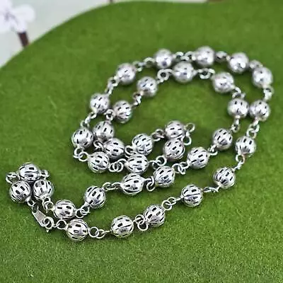 24” Vintage Sterling Silver Beads Chain 925 Necklace With 8mm Filigree Beads • $68.40