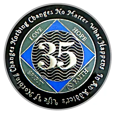 NA 35 Year Medallion Silver Blue Color Epoxy Plated Narcotics Anonymous Coin • $25.99