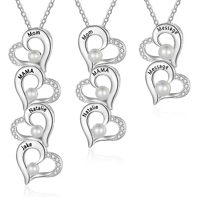 Personalize Love Heart 1-6 Name Y Necklace Pearl Stone Gift Women Mother BFF Mom • £7.19