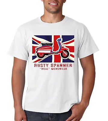 Mens T Shirt White Large Uk Flag Union Jack Vespa Scooter Motorcycle Biker  • £9.99