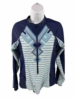 Cabana Life Women's Blue Long Sleeve Zip Front Long Sleeve Swim Suit - L • $23.76