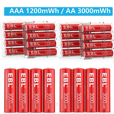 EBL AAA AA Li-ion Rechargeable Batteries 1.5V Lithium 1200mWh -3000mWh Lot • £17.99