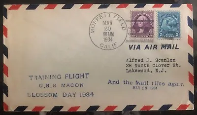 1934 Moffett FieldD USA Cover USS Macon Zeppelin ZRS-5 Training Flight FDC • $39.99