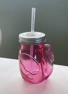 PINK FLAMINGO Mason Jar Drinking Glass Cup With Straw 16oz • $9.99