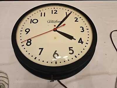 Vintage WARREN TELECHRON Industrial/School Electric Wall Clock 17 1/2  ~ WORKS! • $42