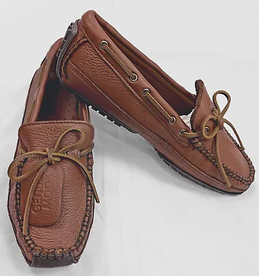 Minnetonka Classic Thick Moosehide Leather Rubber Sole Moccasin Men's 9-9.5 M • $85.49