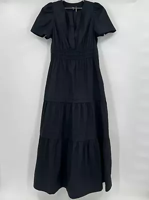 Quince Black Organic Cotton Tiered Maxi Dress Sz M Women's Pockets Poplin Fabric • $39.95